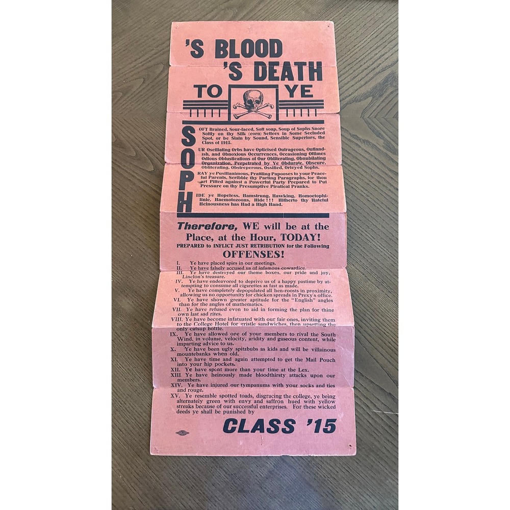 Antique 1915 College Proclamation Class of 15 Skull Ephemera Proclamation - Picture 2 of 10